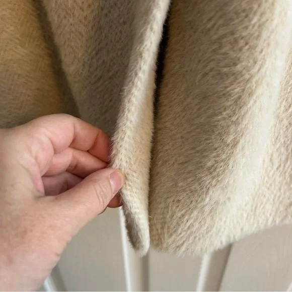 LOFT Cream Herringbone Faux Fur Midi one button coat size XS - Picture 6 of 10